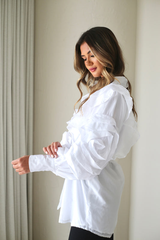 Puff Sleeve Long Shirt - White