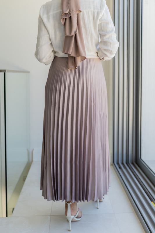 The Pleated Glam Maxi Skirt - Champagne