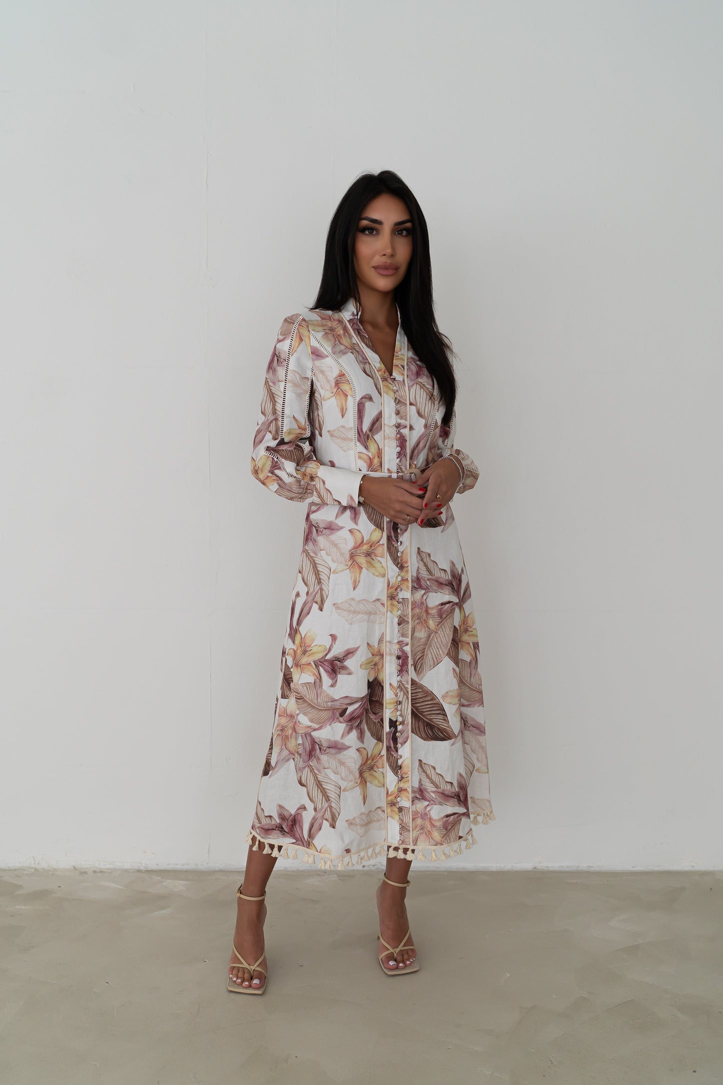 Monet Belted Linen Long Dress