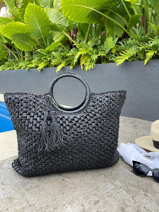 Straw Beach Bag Black